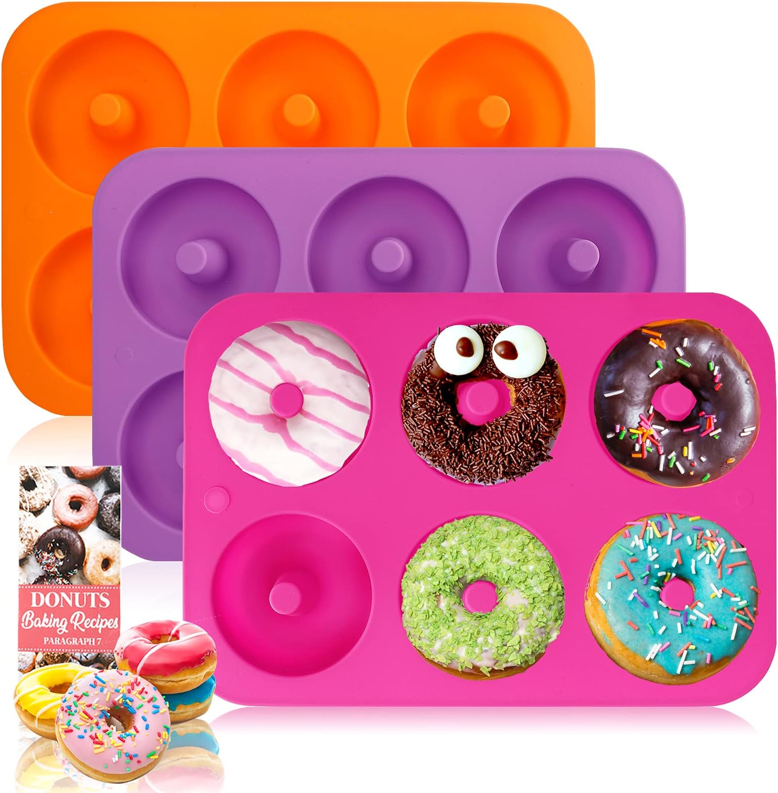 3pcs Donut Pan, Non-Stick Silicone Donut Mold, Bagel Doughnuts Pan for Baking in Clearance, Tray Measures 10x7 Inches