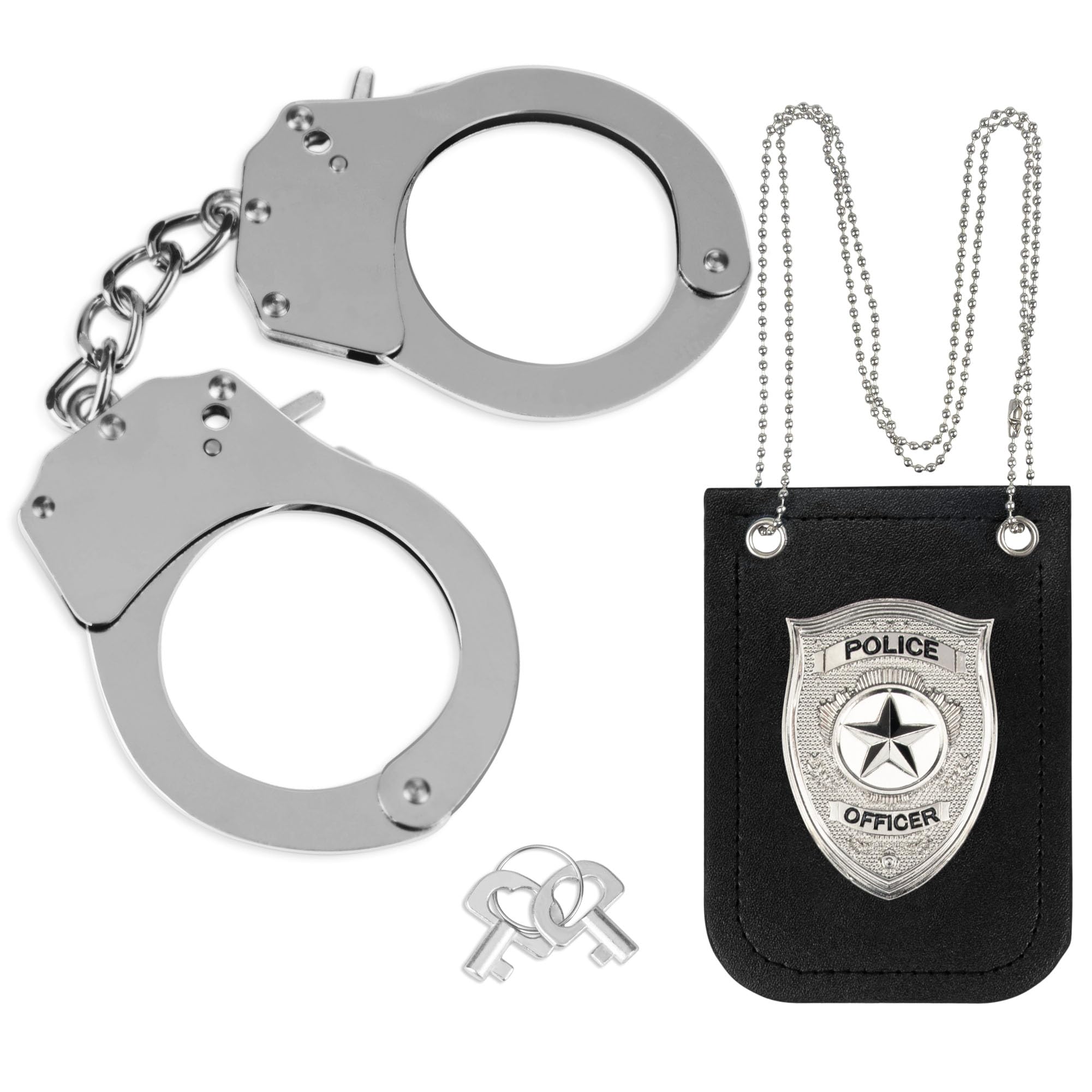 Police Badge and Toy Handcuffs Set for Halloween Costumes Accessories | Police Party Favors, Police Pretend Play (Set - B)