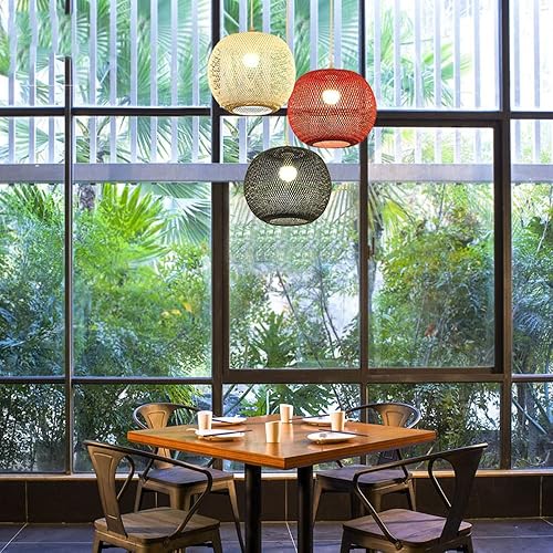 Miniatura 2 de Lámpara de araña LED moderna, decoración de araña de tejido de bambú de arte retro oriental, lámpara de mimbre para restaurante, lámpara de mimbre
