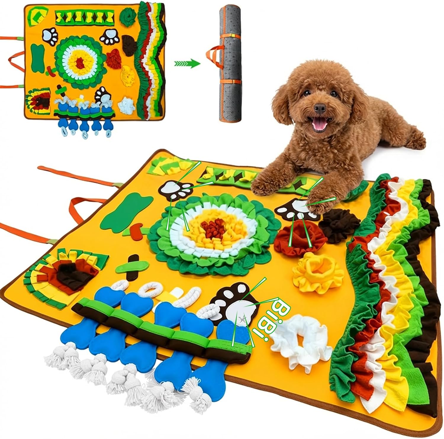 Snuffle Mat for Dogs Large Breed 36'' X 34'' - Interactive Dog Toys for Boredom - Sniff mat - Mental Stimulation - Enrichment Toys- Slow Feed- Washable & Foldable (A)