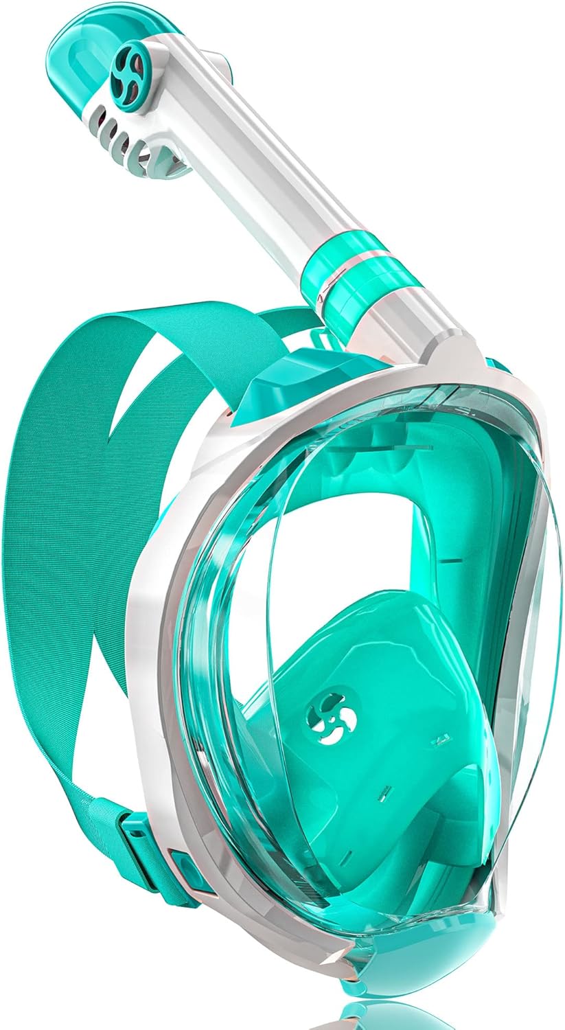 QingSong Kids Snorkel Mask Full Face, Snorkeling Set with Camera Mount, Foldable 180 Degree Panoramic View Snorkeling Gear Anti-Fog Anti-Leak