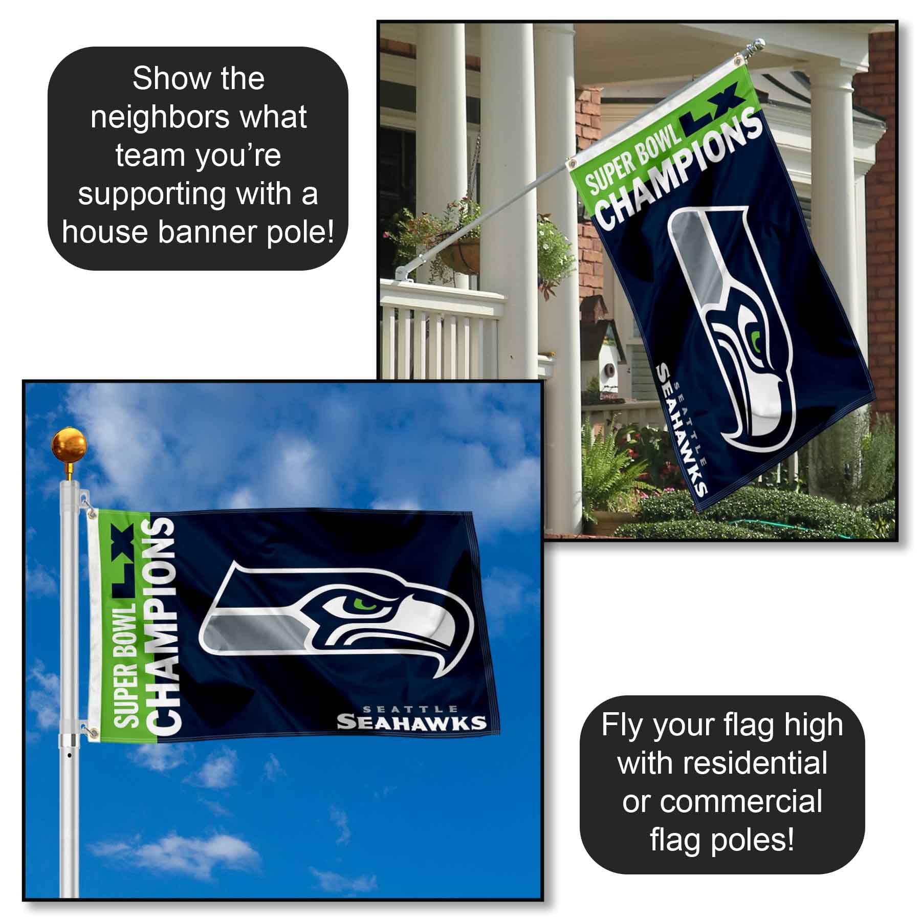 Seattle Seahawks Banner Window Wall Hanging Flag With Suction Cup