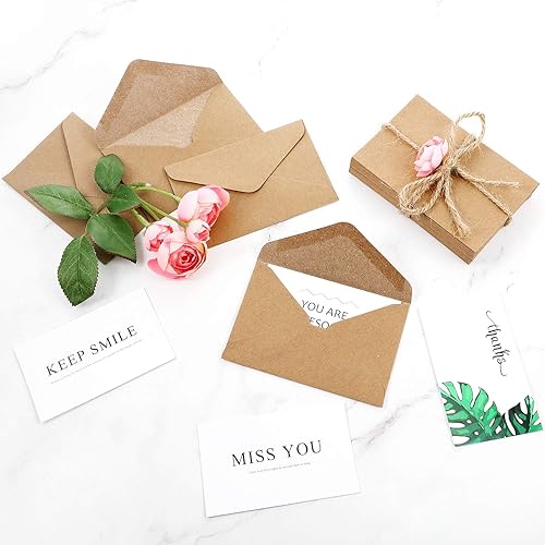 Miniatura 3 de Outus Sobres para tarjetas de regalo, mini sobres de papel kraft marrón para pequeñas tarjetas de regalo, invitaciones, notas comerciales, mini,