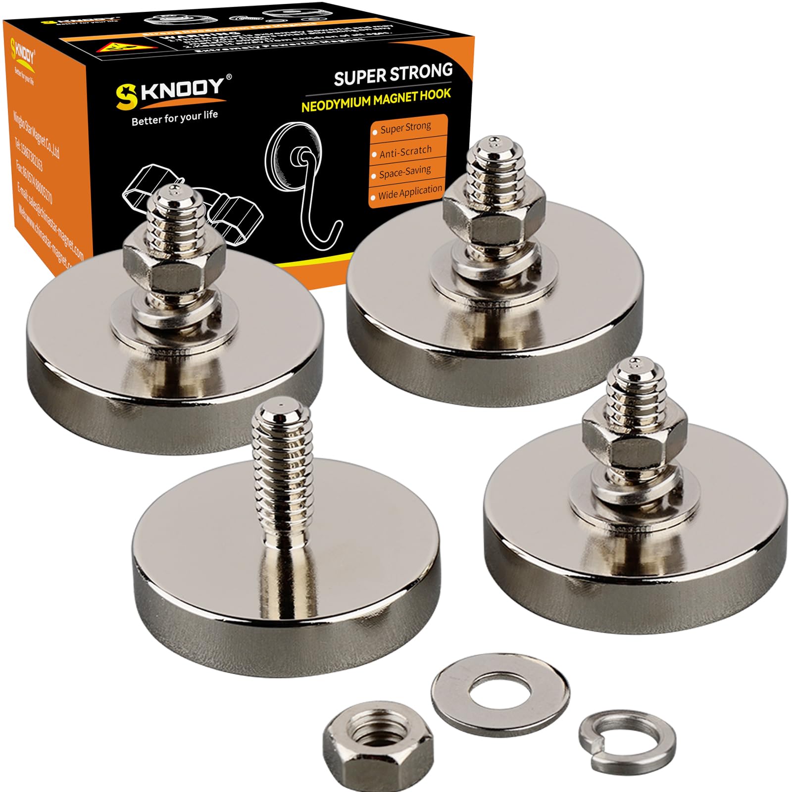 4 Pack Strong Neodymium Round Magnets, Heavy Duty Rare Earth Magnets with M8 Thread Stud, 100lbs Powerful Removable Magnetic Mounting Base for Fixing