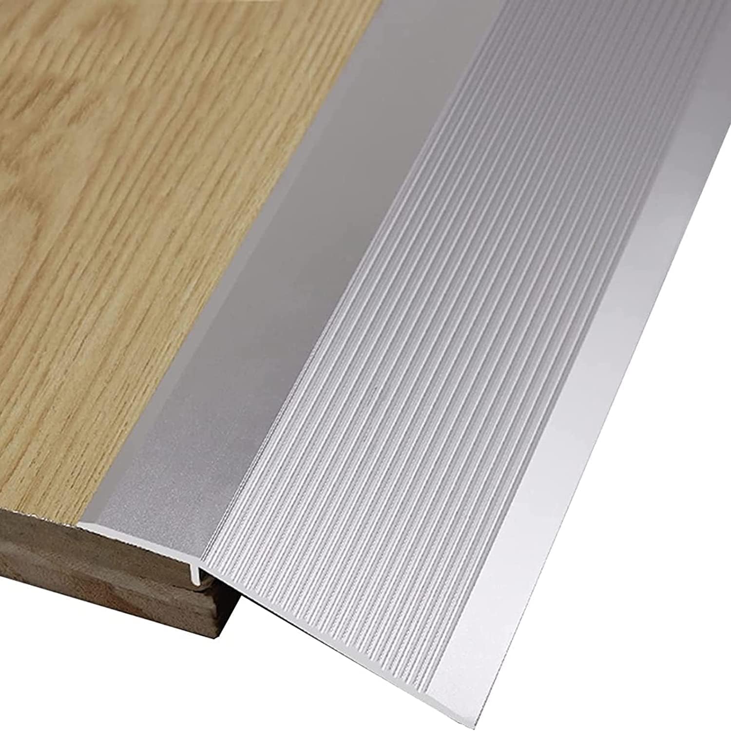 Doorway Uneven Floor Transition Strip, 4 Inch Wide Transition Strip 90 110 130 150 cm Long, Metal Thresholds Reducer/Non-Slip Edging Trim Strips, for Doorways Laundry Room Entry (Color : Silver, Siz