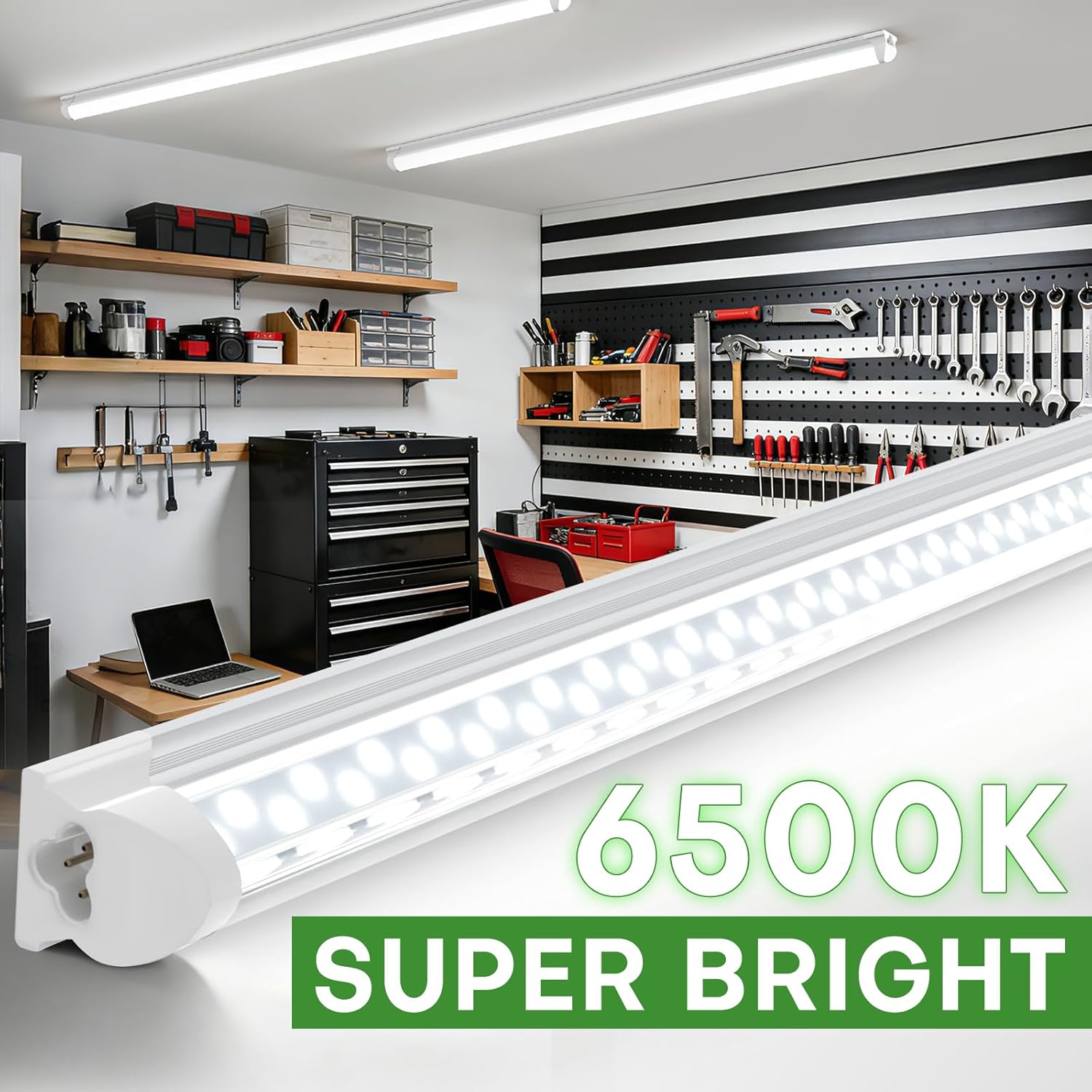 (6 Pack) 4FT Shop Light, T8 V-Shape Linkable LED Tube Lights, 6300LM 6500K 45W Integrated Lighting Fixture with ON/Off Switch, Plug and Play, Indoor Lights for Workshop, Basement, Warehouse
