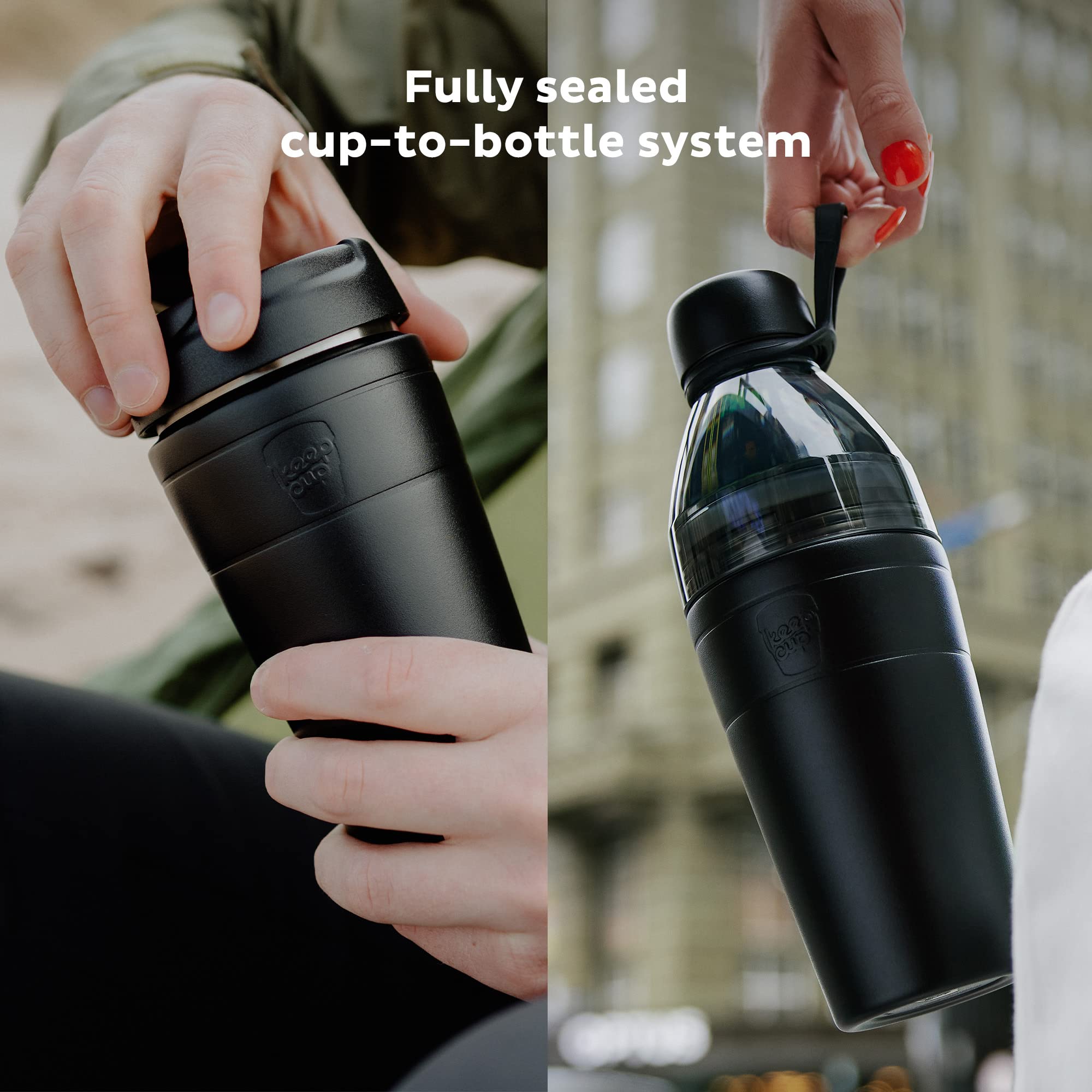 Amazon.com: KeepCup Cup-to-Bottle Kit, 2 in 1 Reusable Water Bottle and  Travel Mug, Insulated Stainless Steel & Plastic Dual Opening with Leakproof  Sipper Lid - 530ml Bottle to 12oz Cup - Black: