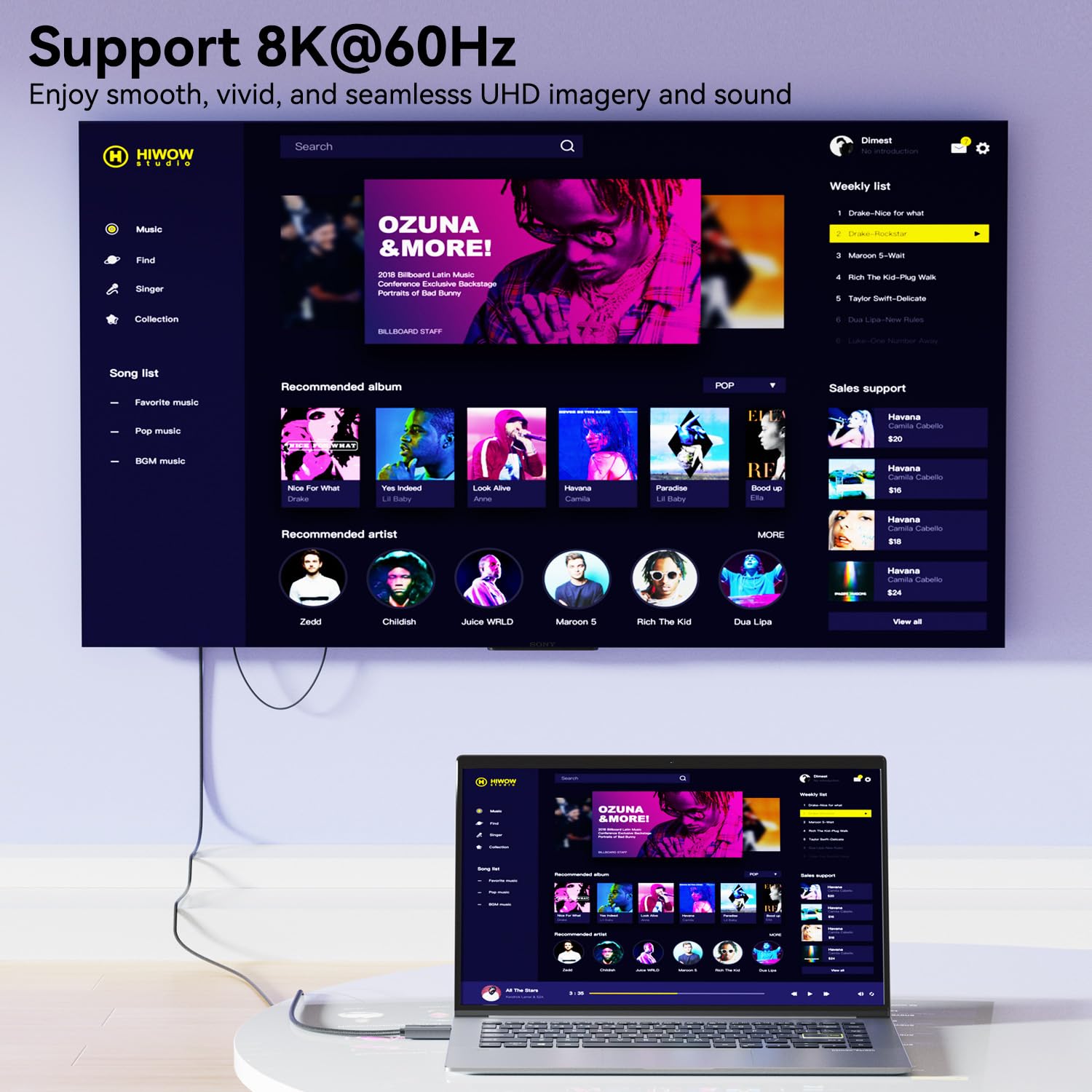 BENFEI Cable DisplayPort1.4 a HDMI2.1 [1.8Metros] 8K@60Hz 4K@240Hz/165Hz/144Hz/120Hz, DP unidireccional (fuente) a HDMI (pantalla) con fuente de alimentación USB 5V/1A compatible con HDR/DSC/HDCP 2.3