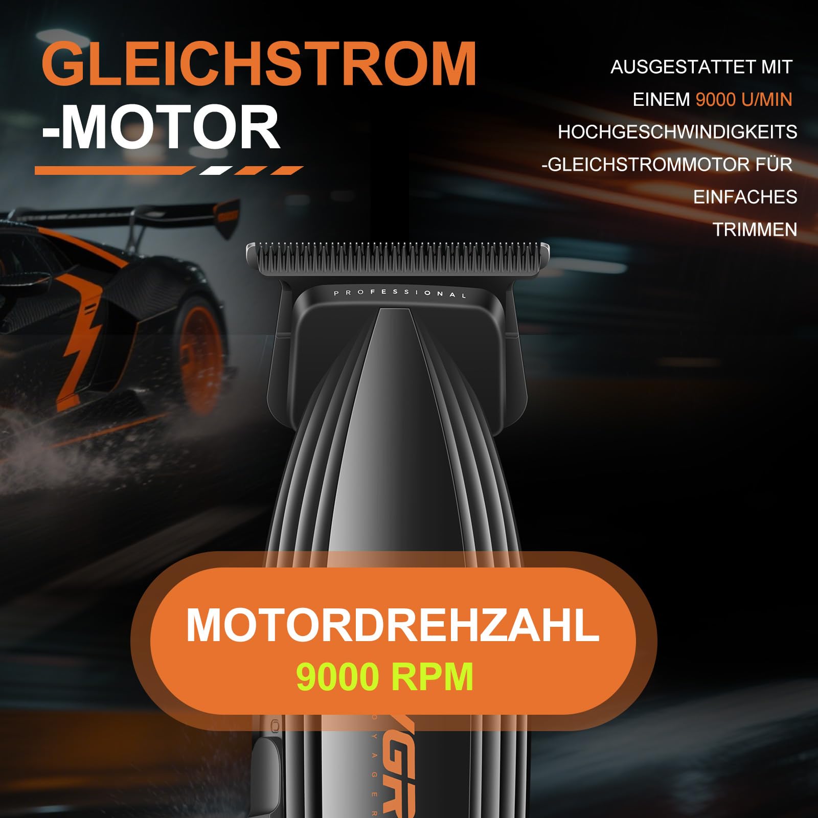 VGR 889T Professionelle Konturen Haarschneidemaschine, Kabelloser Trimmer Herren mit Ladestation, Präzision Haartrimmer Herren mit Turbofunktion, LED Display und USB Aufladung, Orange