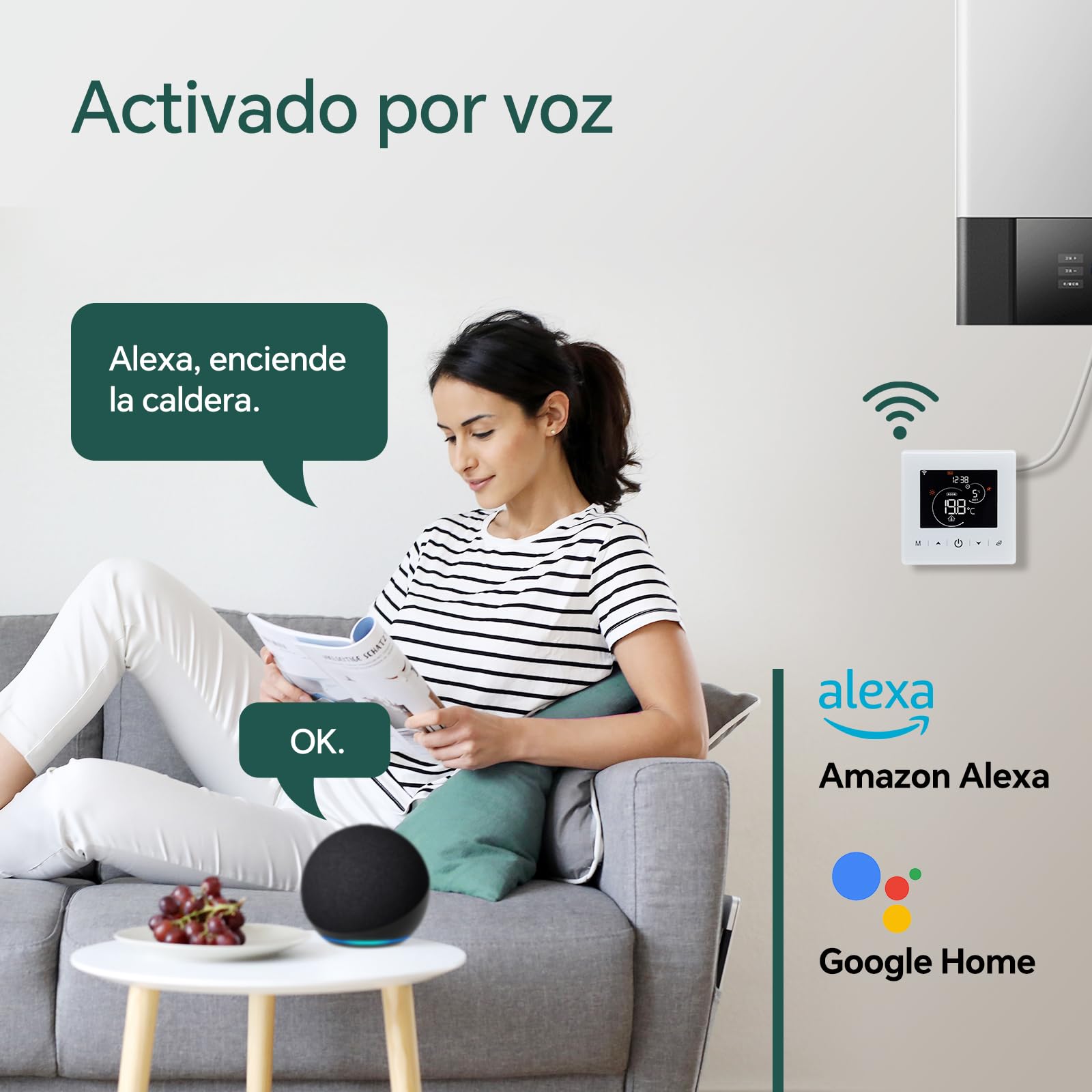 Termostato WiFi a batería calefaccion la Caldera.Termostatos de línea pasivos con Aplicaciones Tuya o Smart. 2 Hilo termostato de Digital programable controlable por Voz.Termostato Pila 3A R9V
