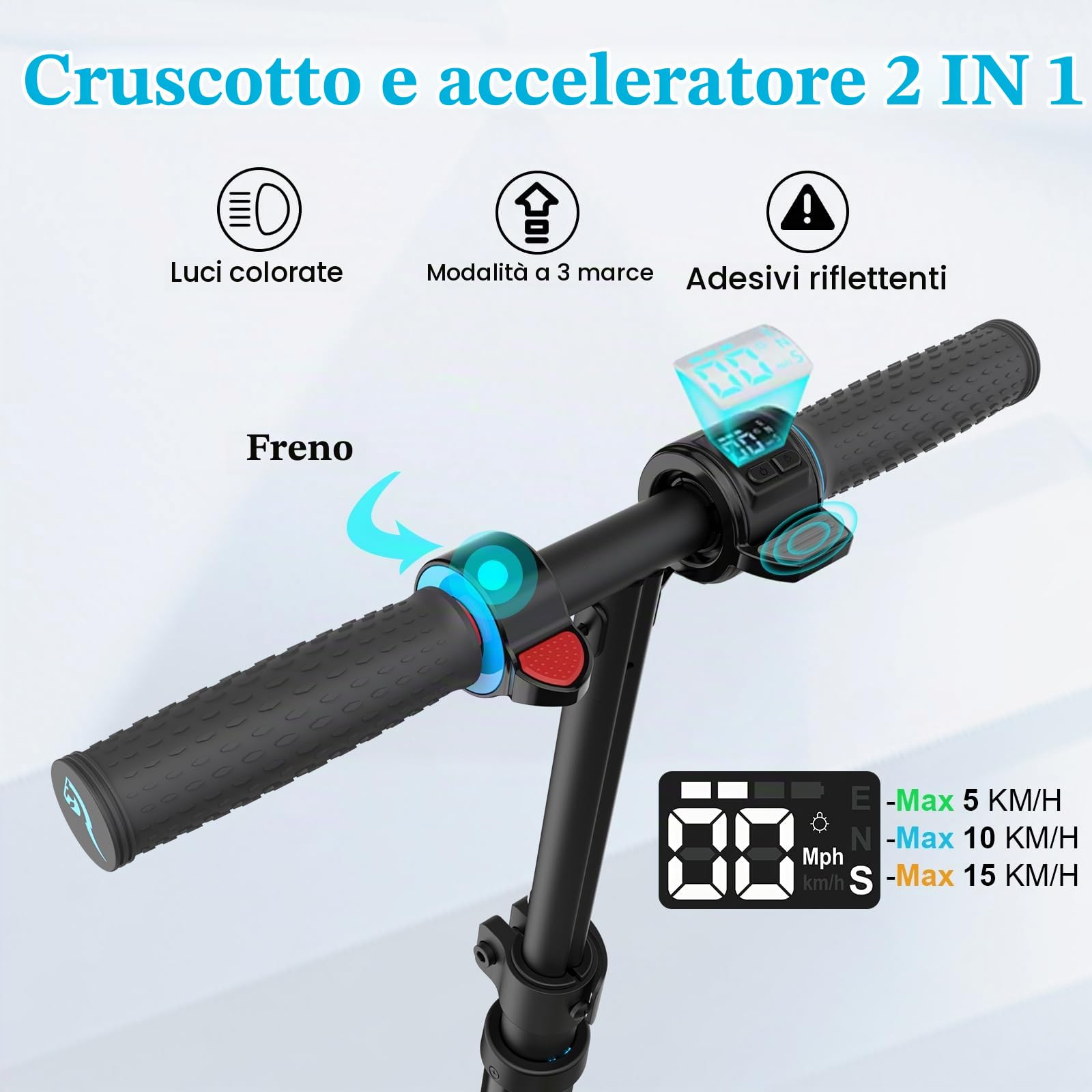 Monopattino Elettrico per Bambini dai 6 ai 12 Anni | E-Scooter Pieghevole con Display LED e Luci LED Colorate | Leggero e Altezza Regolabile da 76 a 96 cm | Ruote da 6,5"