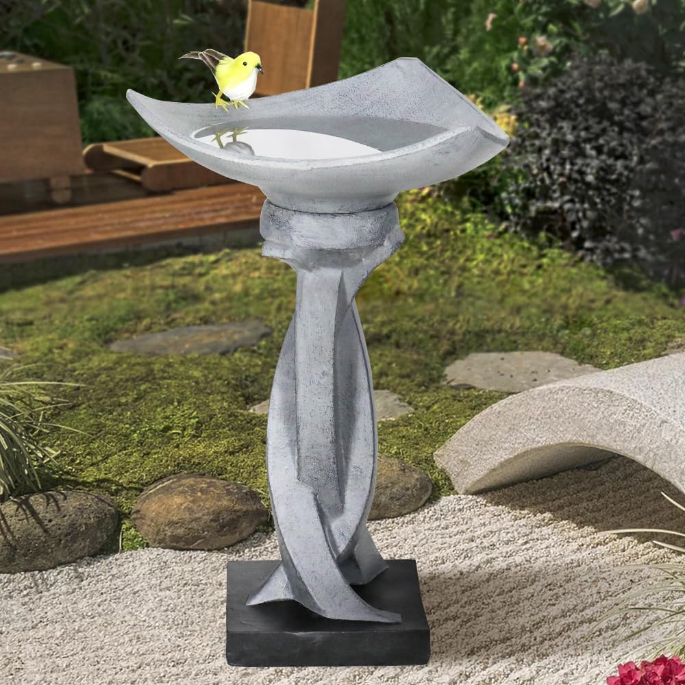 SKYFIRE 22.8”Tall Bird Baths for Garden - Concrete Modern Outdoor Standing Birdbath, Decoration Yard Statue for Garden, Patio, Backyard, Lawn -14.5”Dia X 22.8”H Contemporary Birdbaths with Pedestal