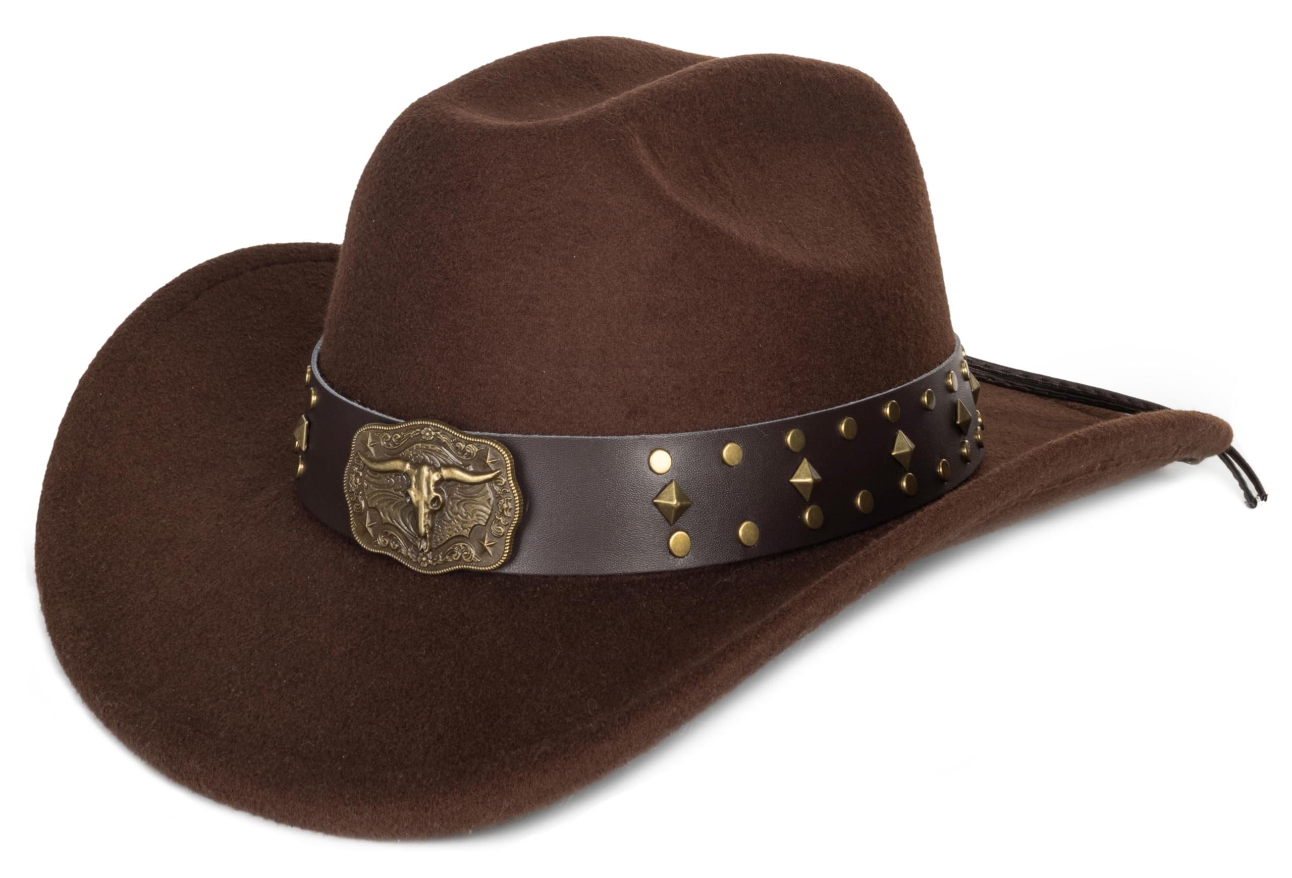 Photo 1 of ***Belt Missing***Womens Western Cowboy Hats Studded Pinched Western Cowgirl Hats Wide Brim Fedoras Hat with Belt Buckle (Size:Medium) Brown