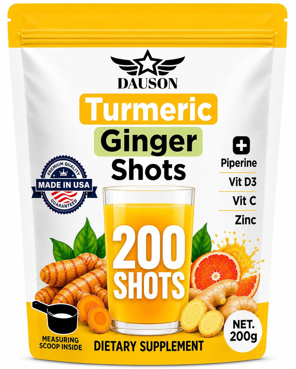 Turmeric Ginger Shots | Powdered Herbal Supplements with Stevia 200 Turmeric Shots