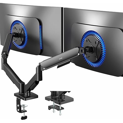 VIVO Dual Monitor up to 32 inches and 19.8 lbs per Screen, Pneumatic Arm Desk Mount, Articulating Counterbalance, VESA Stand, Classic, STAND-V002O