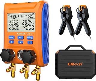 Elitech LMG-10 Digital Manifold Gauge Meter 2-Way Valve Thermometer Clamps HVAC Refrigerant Gauge 88 Types