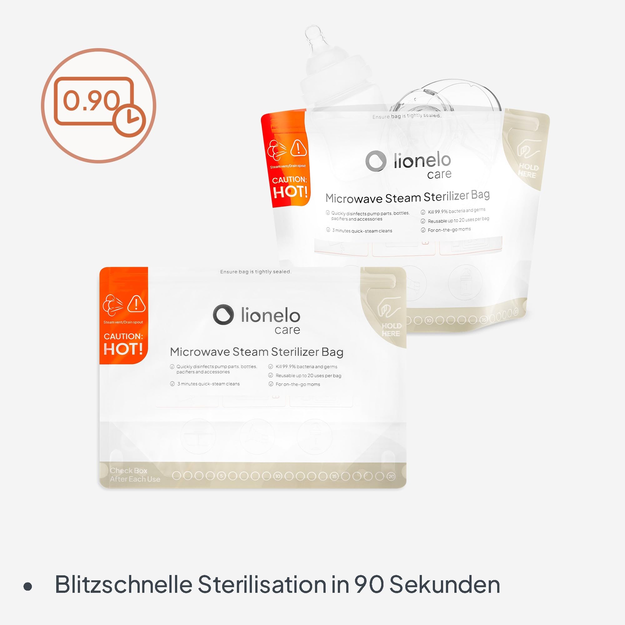 LIONELO ThermBag 8er-Pack Mikrowellen-Sterilisationsbeutel – Wiederverwendbar, BPA-frei – Für Babyflaschen, Schnuller, Milchpumpen – 90 Sek. Schnellsterilisation, Ideal auf Reisen