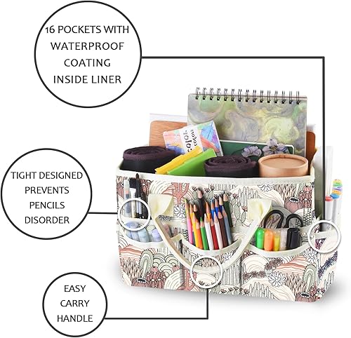 Vista 29 de qianshan Bolsa organizadora de manualidades con múltiples bolsillos, organizador grande de almacenamiento de arte con asas para arte, manualidades