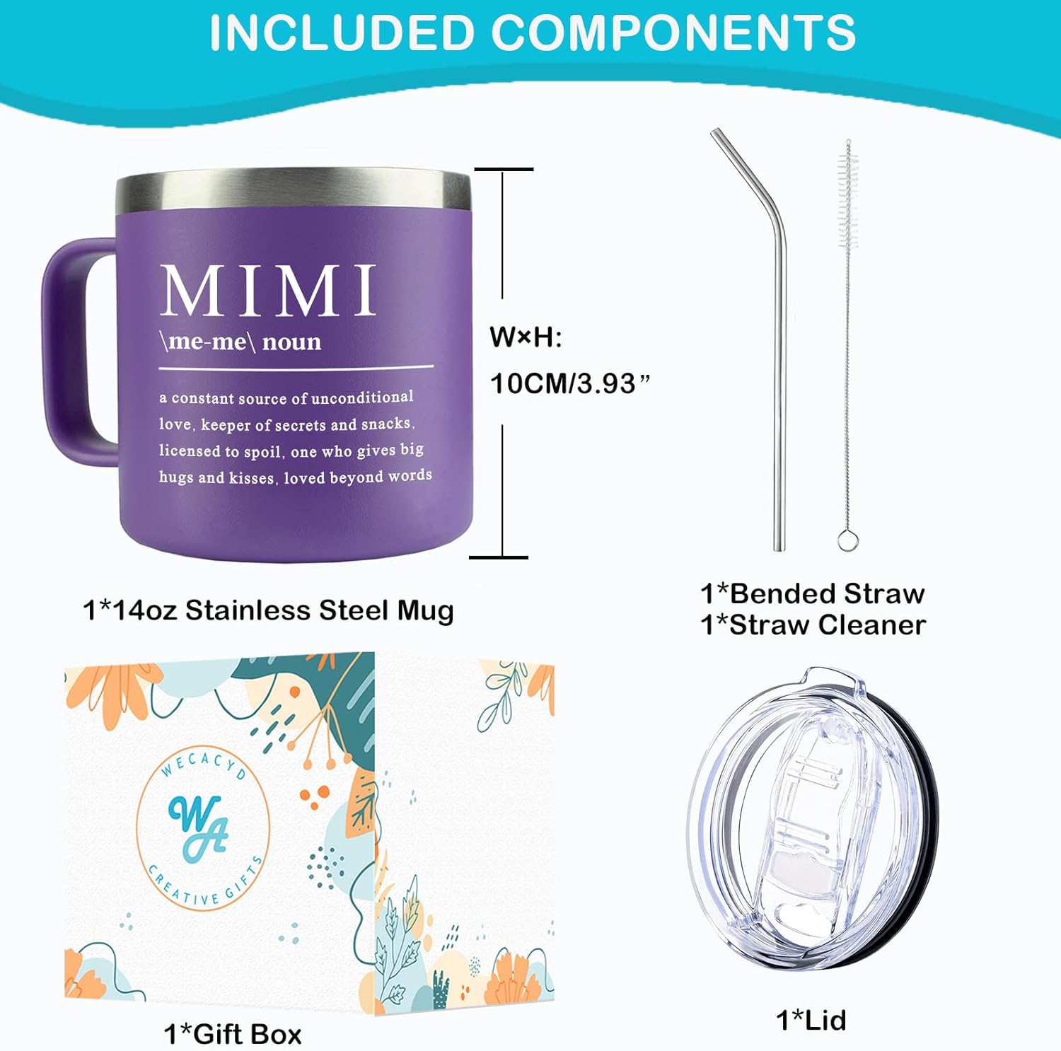 WECACYD Mimi Gifts - 14Oz Mimi Coffee Mug - Mother Day Gift -Mimi's Birthday Gifts - Gift for Mimi's from Granddaughter, Grandson, Grandkids for Birthday, Mothers Day, Christmas - Image 4