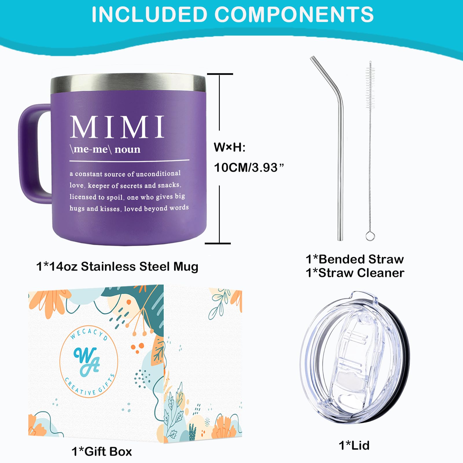 WECACYD Mimi Gifts - 14Oz Mimi Coffee Mug - Mother Day Gift -Mimi's Birthday Gifts - Gift for Mimi's from Granddaughter, Grandson, Grandkids for Birthday, Mothers Day, Christmas
