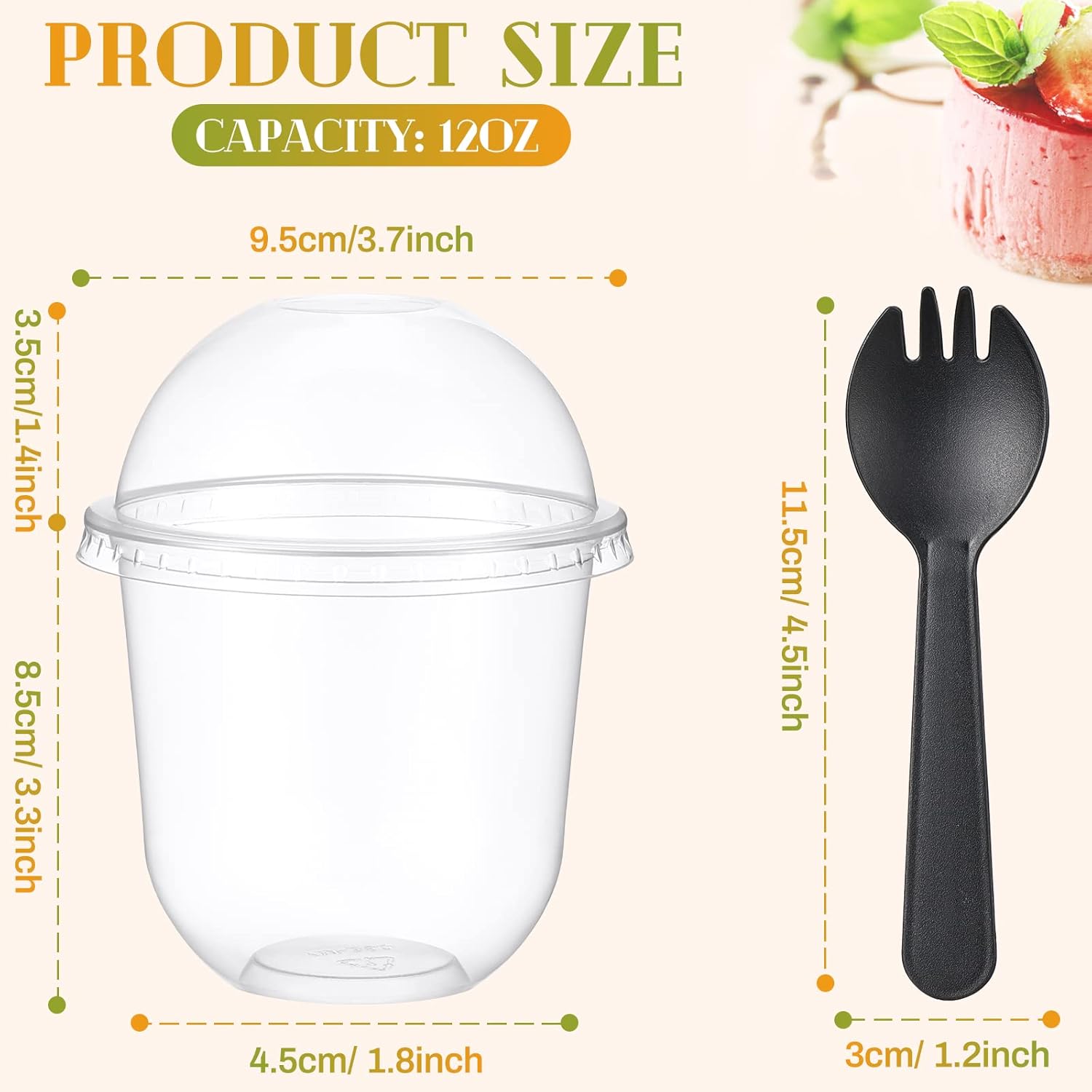 200 Pack Clear Plastic Cups 12 oz Dessert Yogurt Parfait Banana Pudding Pet Disposable Cups with 200 Pcs Sporks for Fruit Ice Cream Party