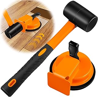 Heavy Duty Floor Gap Fixer Tool with Rubber Mallet, Iron Body & Strong Suction Cup, Includes 5 Sticky Pads for Laminate, Vinyl, Wood & Tile Flooring Installation and Repair