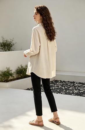 Minibee Women's Linen Shirts Button Down Long Tunic Tops Plus Size Blouse with Pockets