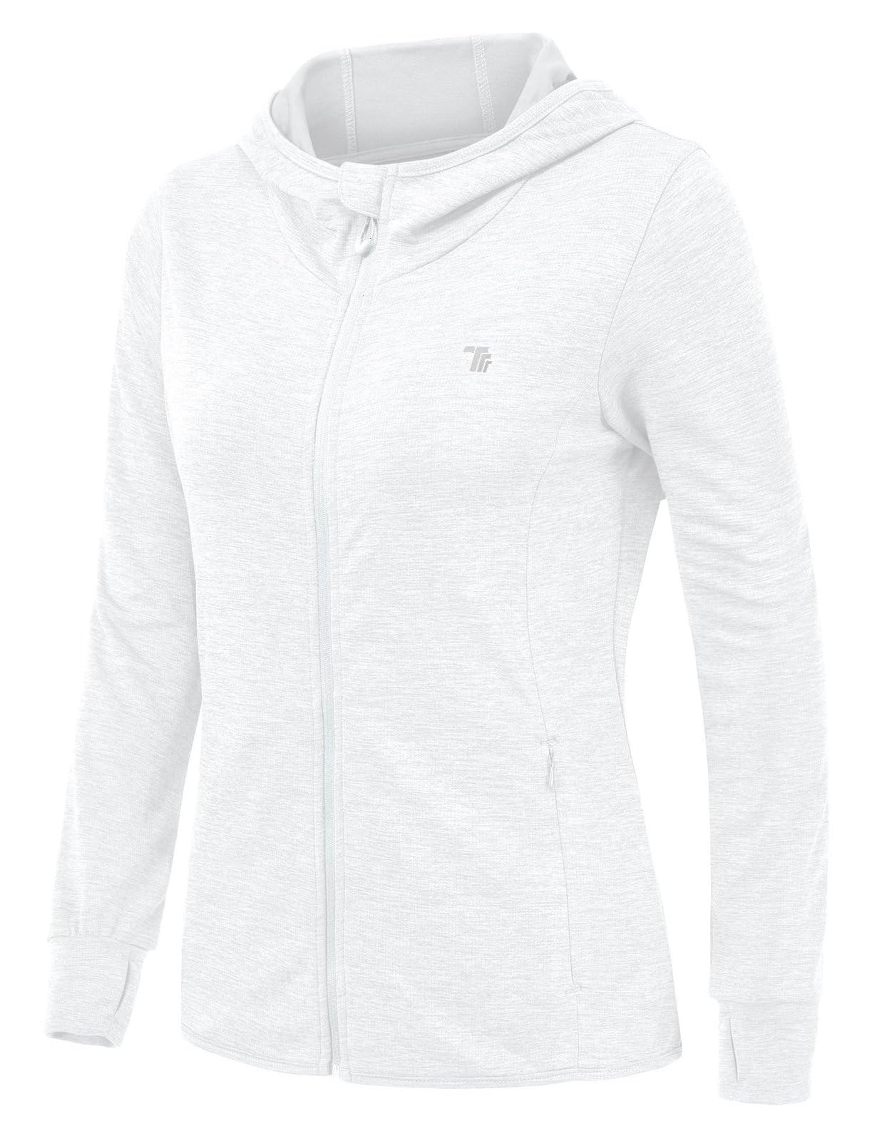 Rdruko Laufjacke Damen mit Kapuze UPF 50+ UV Sonnenschutz Hoodie Full Zip Sportjacke Leicht Fahrradjacke Langarm für Laufen Yoga Fitness