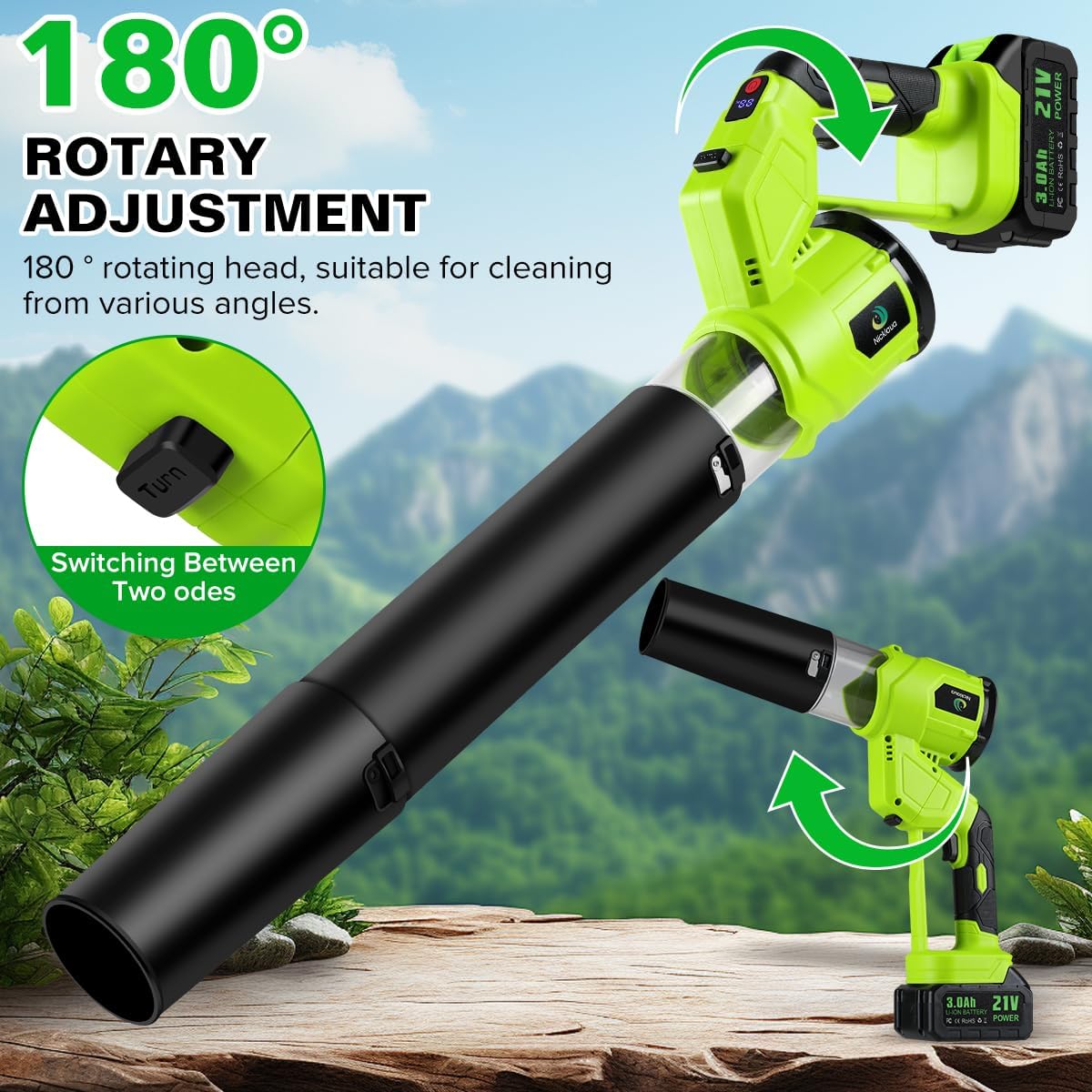 Cordless Leaf Blower,Rechargeable Leaf Blower,21V Cordless Electric Blower with 2 Batteries & Charger,4 Speed Modes, Rotable Handle Design, for Patio Cleaning,Yard, Blowing Leaves,Dust or Snow