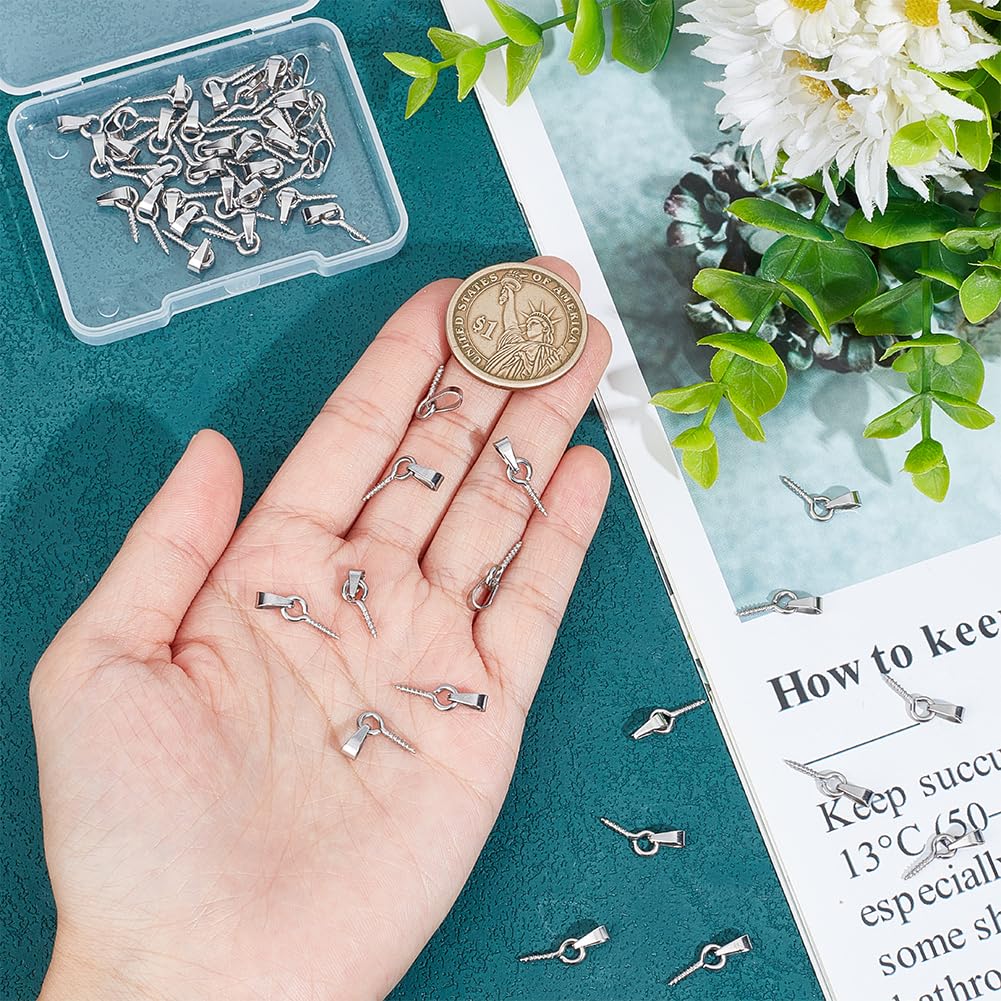 UNICRAFTALE 50pcs Stainless Steel Screw Eye Pins with Pinch Bails Metal Screw Eye Peg Bails Pendants Eye Pin Eyelet for Half Drilled Beads Charm Cork Top Bottles DIY Jewelry Making - Image 4