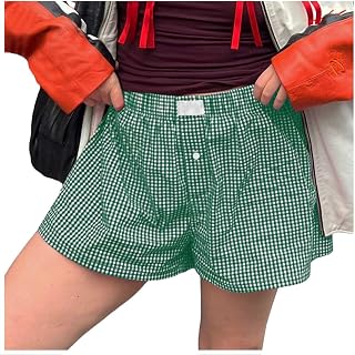 2025 - Pantalones cortos de mujer lindos suaves a cuadros con botones delanteros pantalones de pijama, pantalones cortos de noche, pantalones cortos de noche, pantalones cortos de liga,