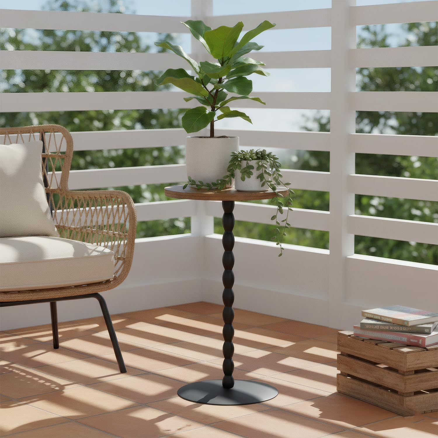 Round Side Table, Small Drink Coffee Table Pedestal Stand for Small Spaces, Wooden Top Bedside Couch End Tables, Accent Nightstand With Weighted Base For Living Room, Bedroom, Office, Rustic Brown