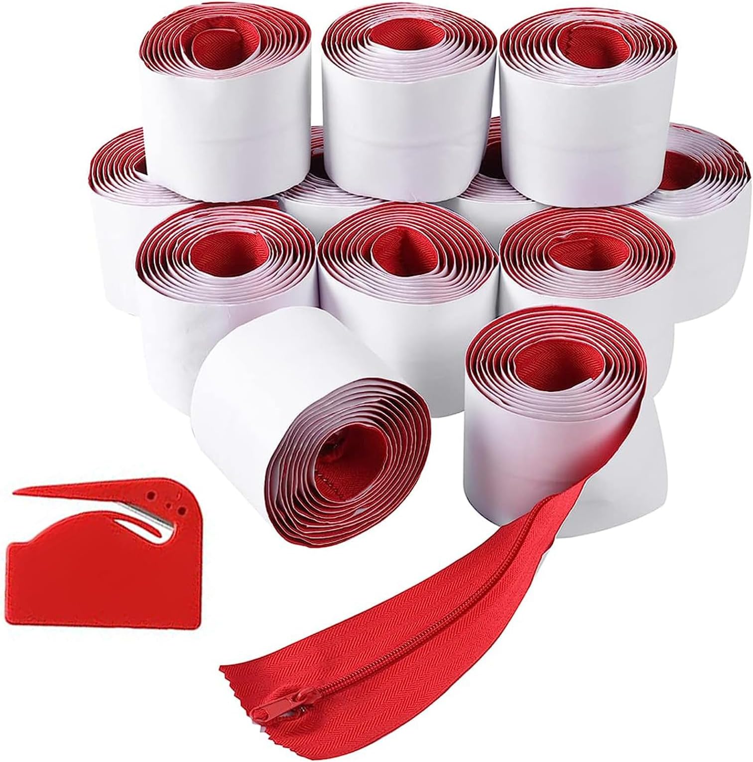 (12-Pack) Heavy-Duty Dust Zippers - Dust Protector System Self-Adhesive Instant Door Zipper - 7 Ft Long x 3 in Wide - Includes Plastic Sheeting Cutter Accessories