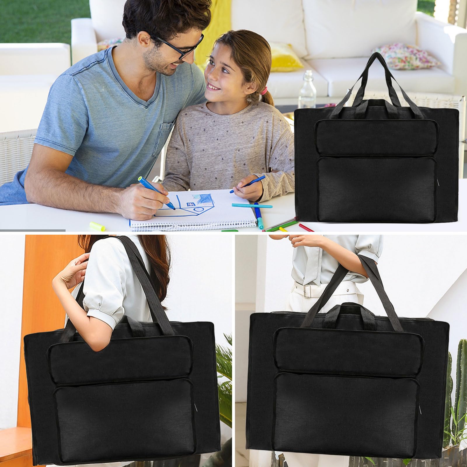 Bocguy Borsa per il trasporto impermeabile, formato A3, multifunzionale, da disegno, con maniglie, per pittura, per bambini, per artisti, leggera, custodia, Nero , A3, Sacchetto dell'acquerello