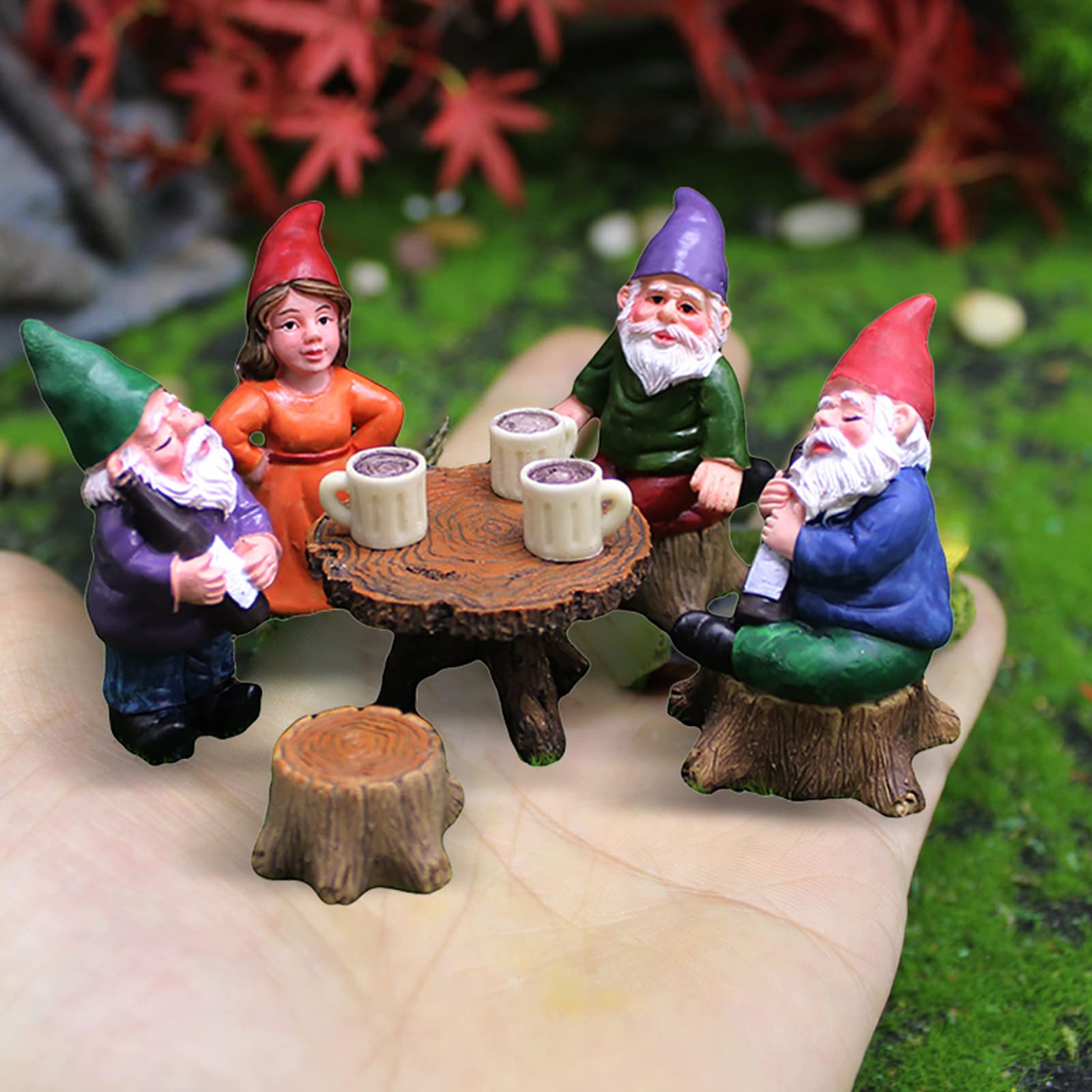 YARCHONN Gnani da giardino in miniatura, decorazione per esterni, in resina, elfo, divertente, per giardino, cortile, prato o casa, 5 pezzi (serie
