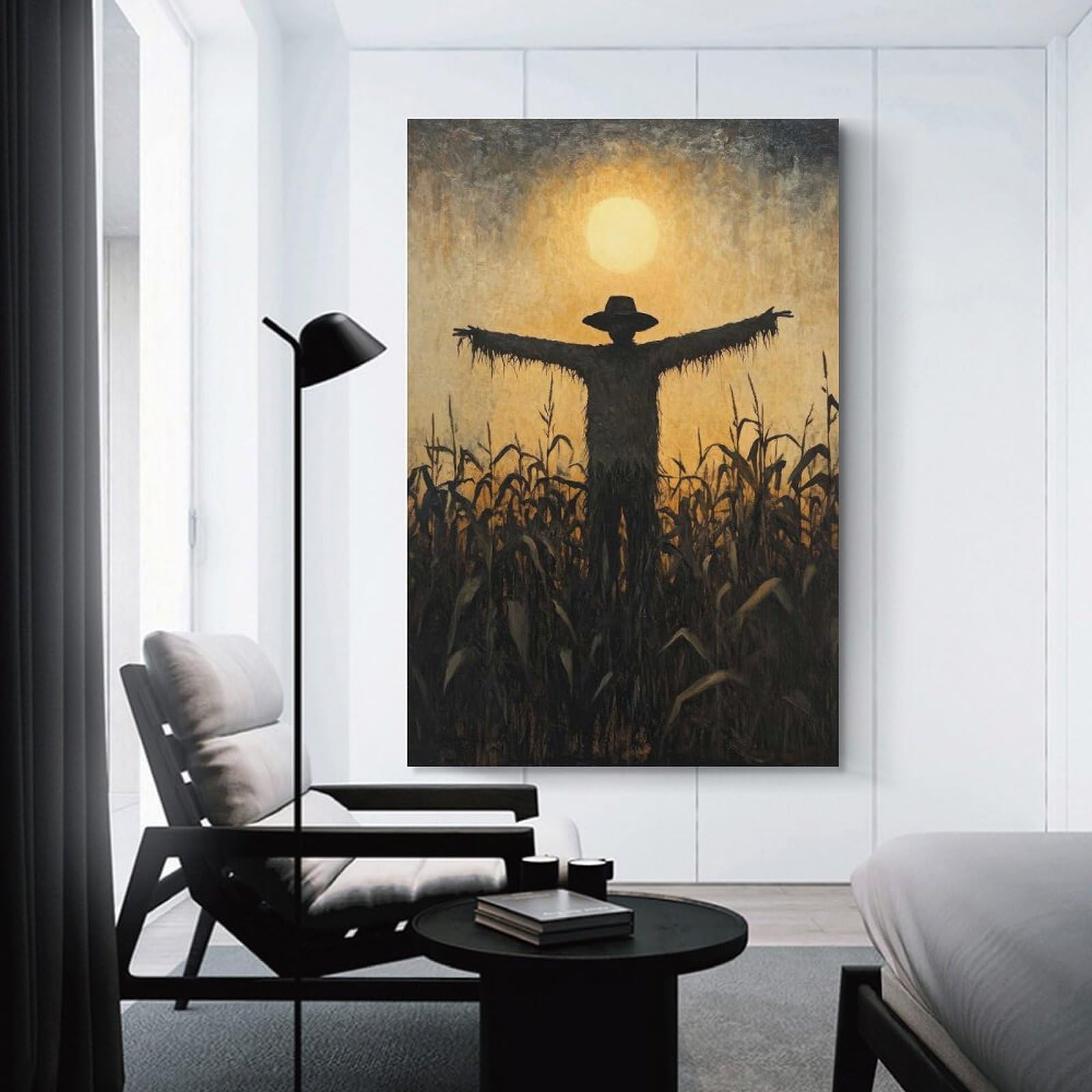 Junmoney Unframe-Style-5 Silhouette Scarecrow Canvas Wall Art 24X36inch(60X90cm), For Workspace Walls, Study Corners Or Bedrooms, Wall Art That Adds Style To Work Areas