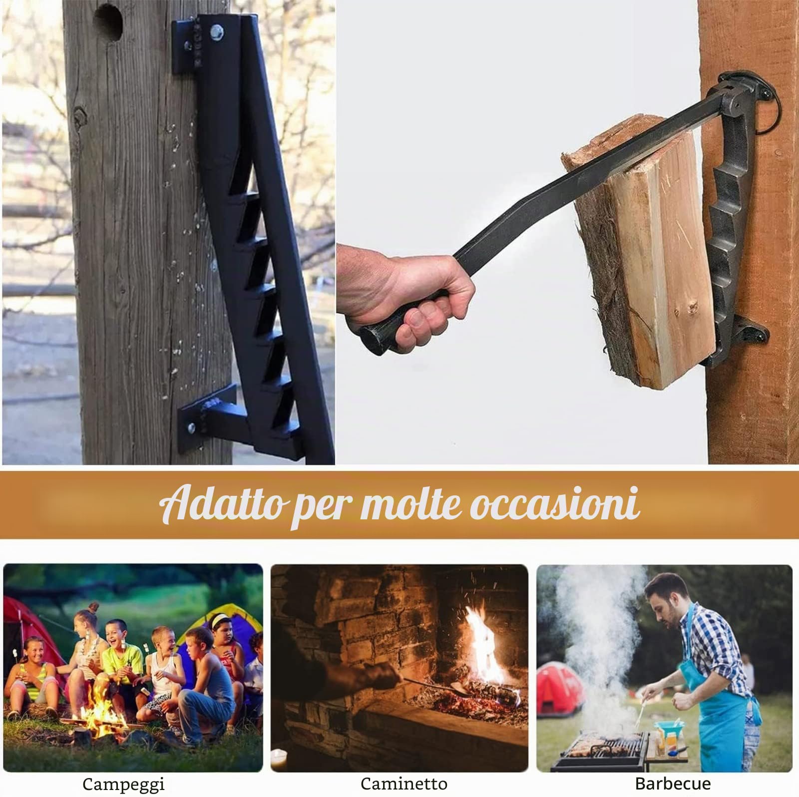 LXBH Wall Mounted Kindling Splitter for Wood, Log Splitter, Portable Metal Manual Fire Wood Kindling Splitter, Hand Sturdy Firewood Cutter, Firewood Kindling Splitter for Home Camping