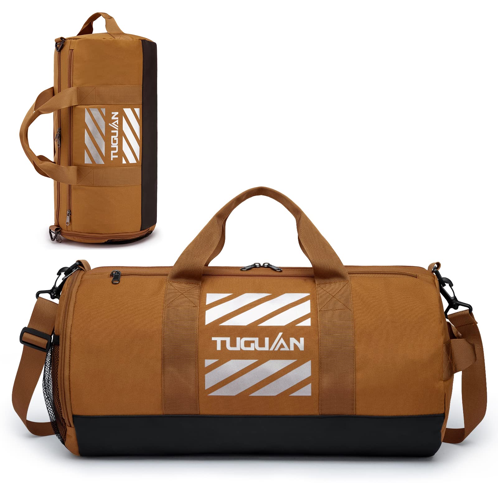 TUGUAN Gym Bag Sports Holdall Bag for Men 40L Travel Duffels with Shoes Compartment and Wet Pocket Carry on Sports Equipment for Swimming Basketball Football Kit Bag, Brown