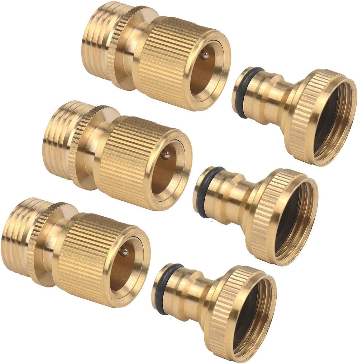 3Sets of Brass Male and Female 3/4 Inch Water Hose Quick Connect Fitting Garden Quick Release Hose Connector (Pack of 2)