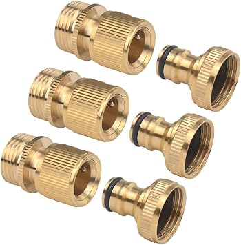 3Sets of Brass Male and Female 3/4 Inch Water Hose Quick Connect Fitting Garden Quick Release Hose Connector