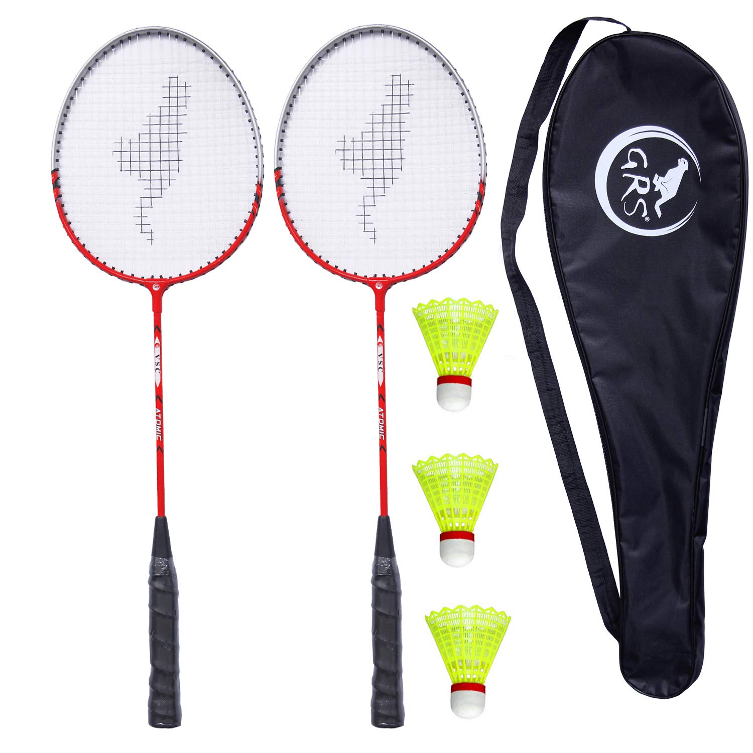 GRQ06 Aluminium Badminton-Racket, Set of 2 & 3 Pcs of Plastic Shuttle Cock with Full-Cover-image-43