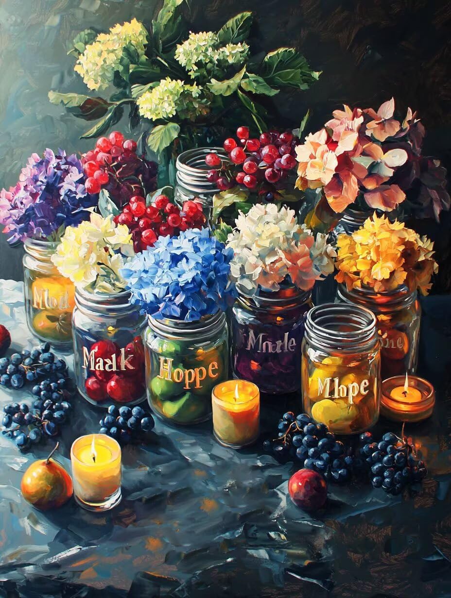 WEISHIWE Malen nach Zahlen Erwachsene Kerze in Vase, 70x90cm x-452 | Malen nach Zahlen Erwachsene Leinwand Kit, DIY Handgemalt Ölgemälde Set mit 3-Pinseln und Acrylfarbe für Wanddeko,Ohne Rahmen