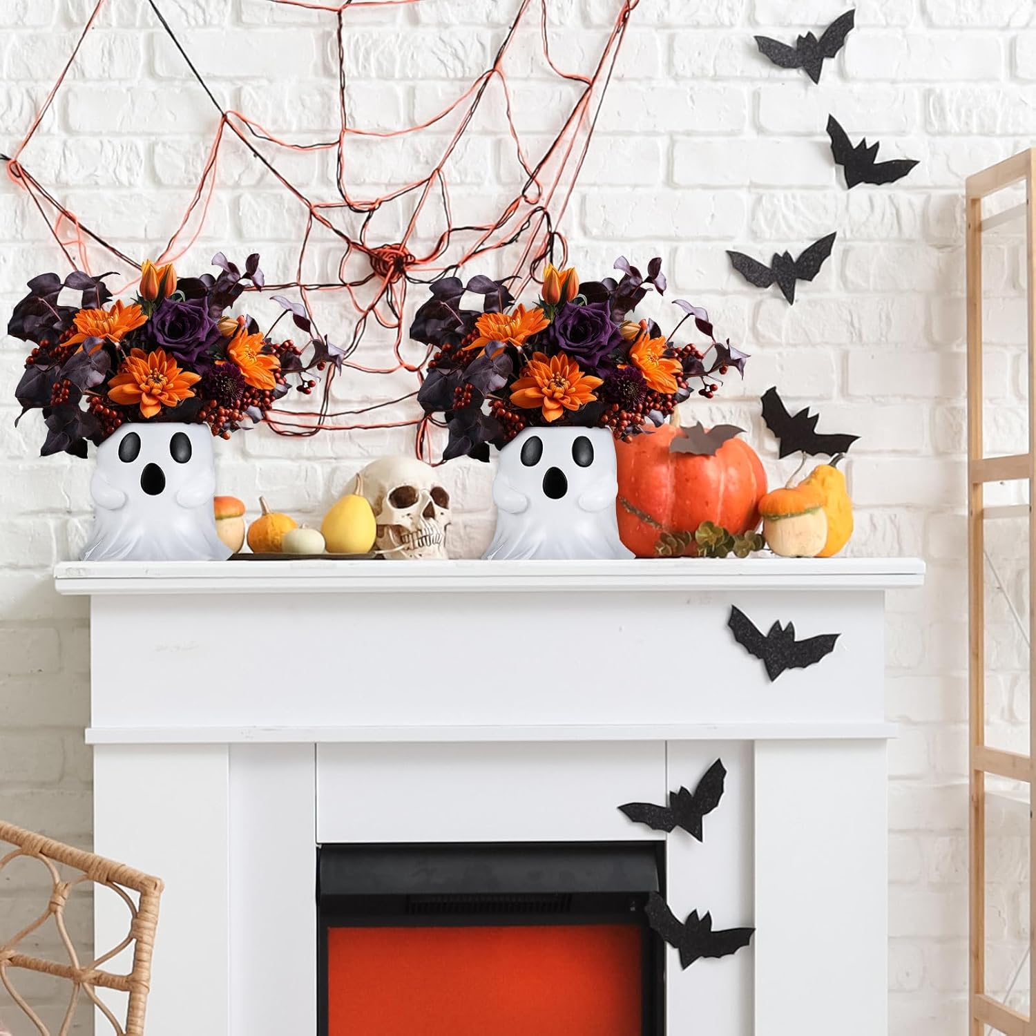 SiliFine 2 Pcs Ghost Bucket Decor 6 Inch Halloween Ghost Planter Vase Decor with Cute Design Candy Bucket Candy Bowl for Halloween Indoor Outdoor Home Display Stand Decoration