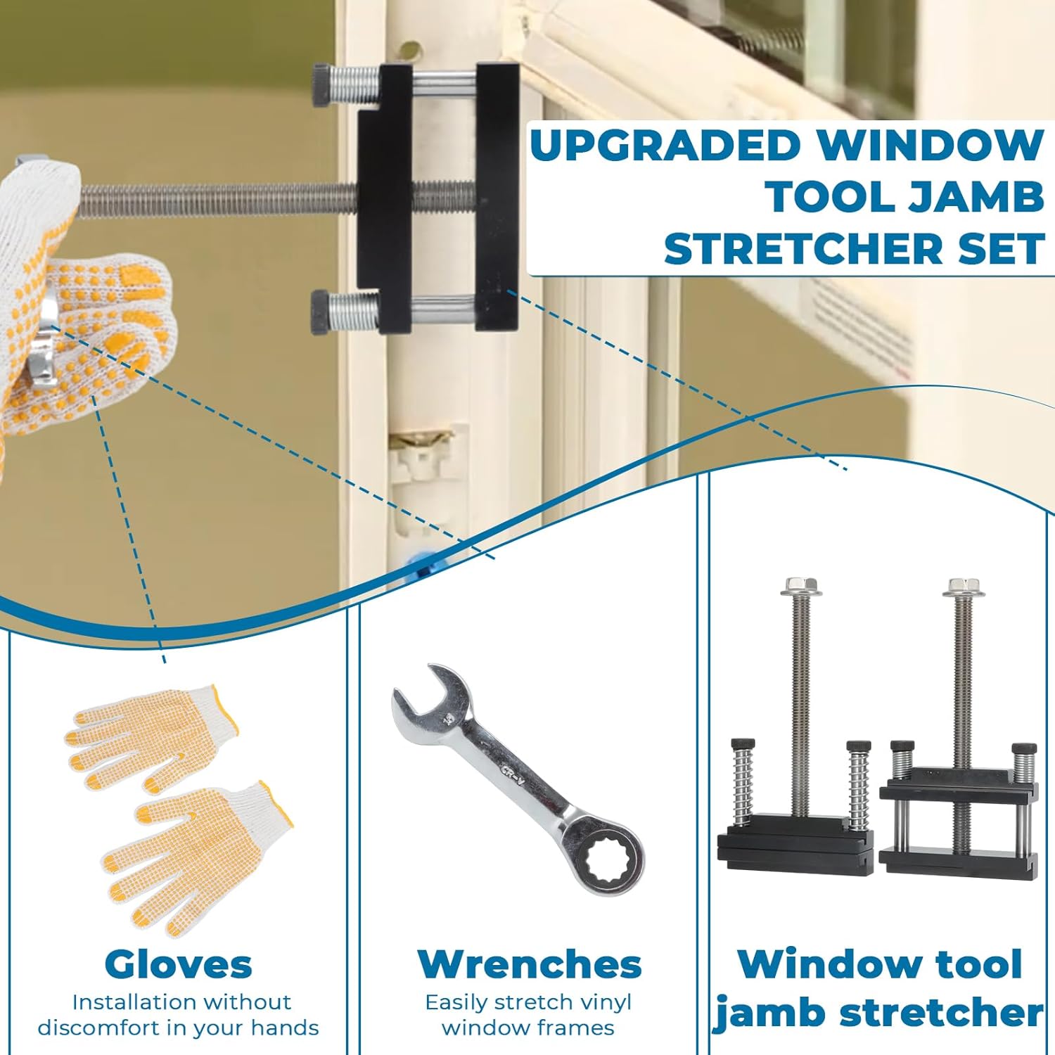 AUTOVIC Upgraded Window Tool Jamb Stretcher Set Window Spreader Jamb Stretcher 2ps Aluminum Tool Vinyl Jamb Stretchers Kit for Windows with Gloves