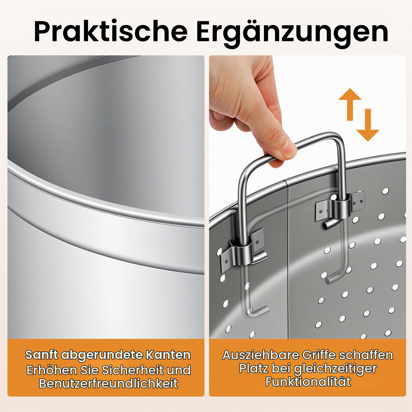 Edelstahl Fass Kochtopf, 100L Suppentopf mit Deckel und Siebkorb