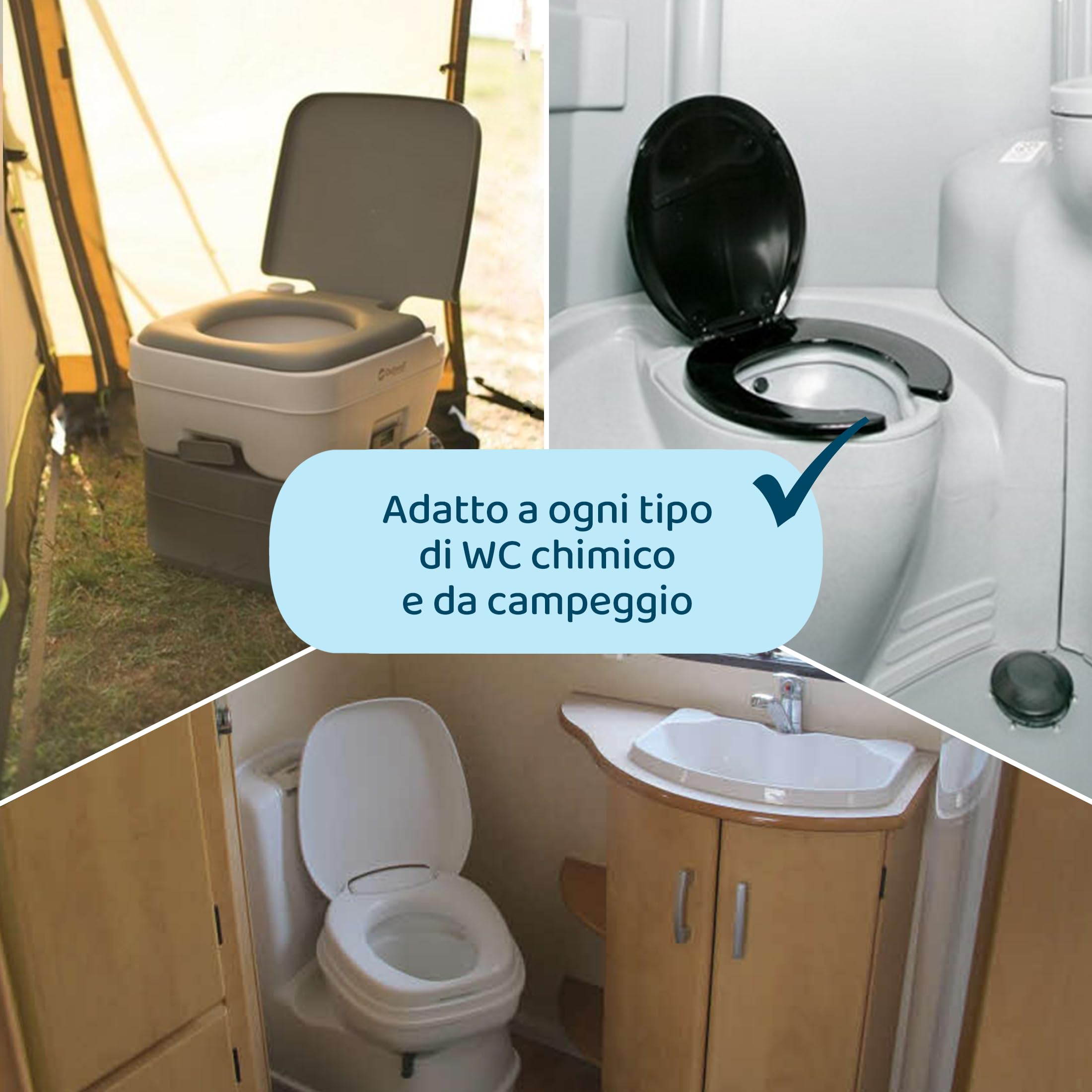 CAMPI Blue 2L + Red 2L + Carta Igienica – Set di Fluidi Chimici e Sanitari per WC da Campeggio – Additivo per WC per Serbatoi di Acque Dolci e di Scarico – Fluido per Roulotte e Barche