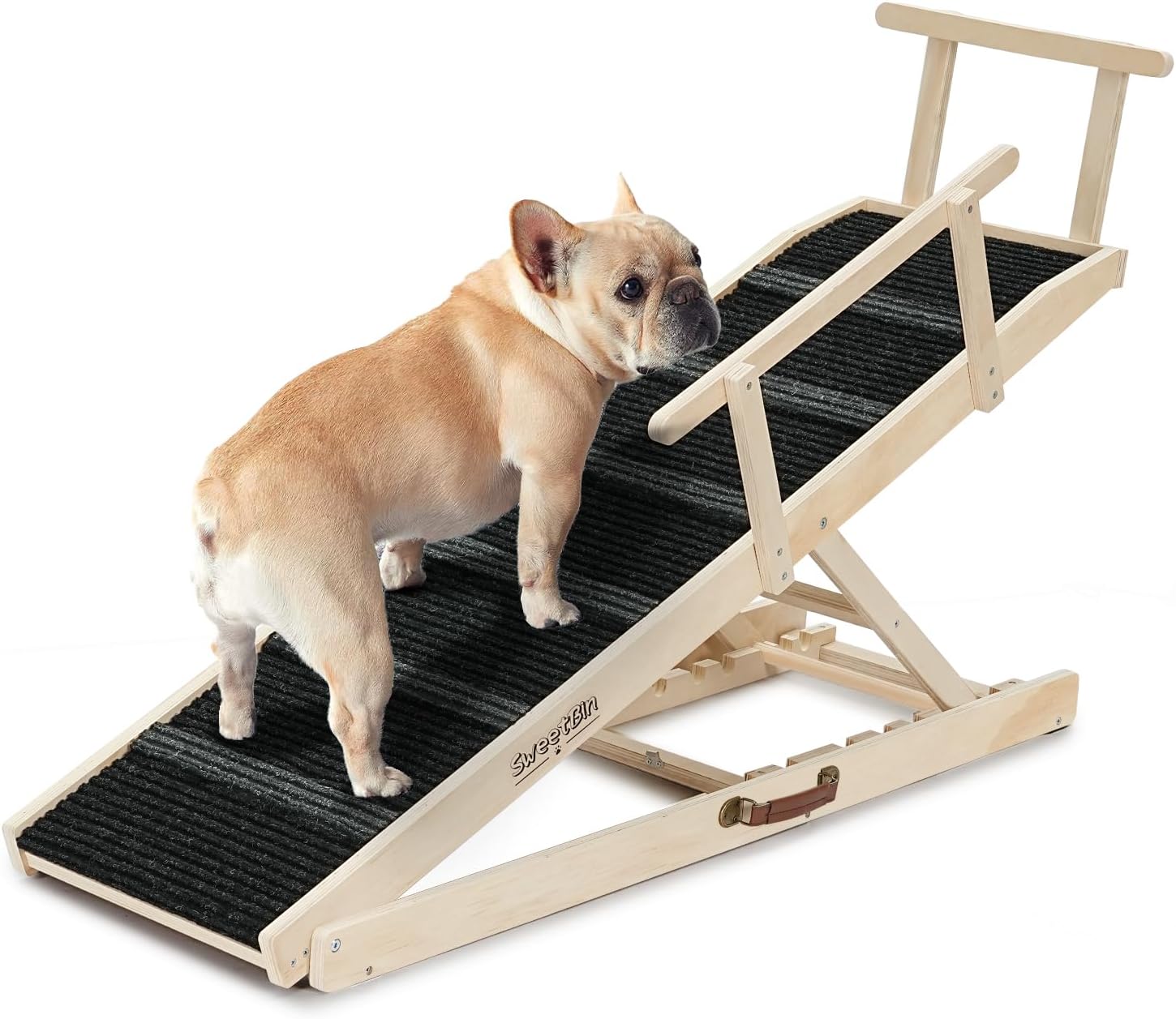 Dog Ramp for Bed - 53.3" Long Foldable Pet Ramp for Small Large Dogs - Dog Ramps for High Beds Couch Car/SUV - Pet Stairs High Traction with Platform 7 Adjustable Heights 17" to 30" Up to 200LBS, Wood