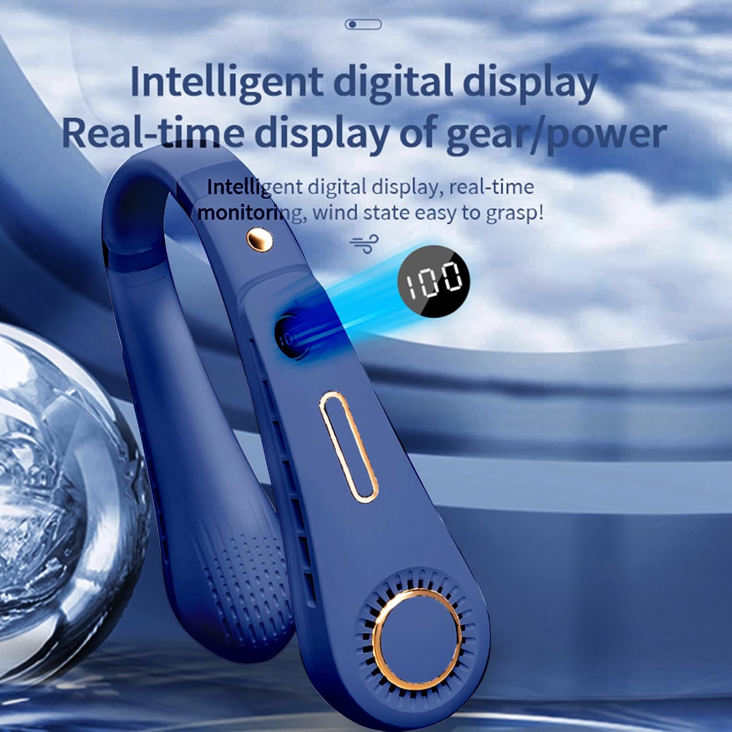 Neck Fan, 4000mAh Battery Power, Portable Neck Fan USB Charging, Neck Fan Air Conditioner 5 Gear Adjustable, Fast Cooling, Super Quiet