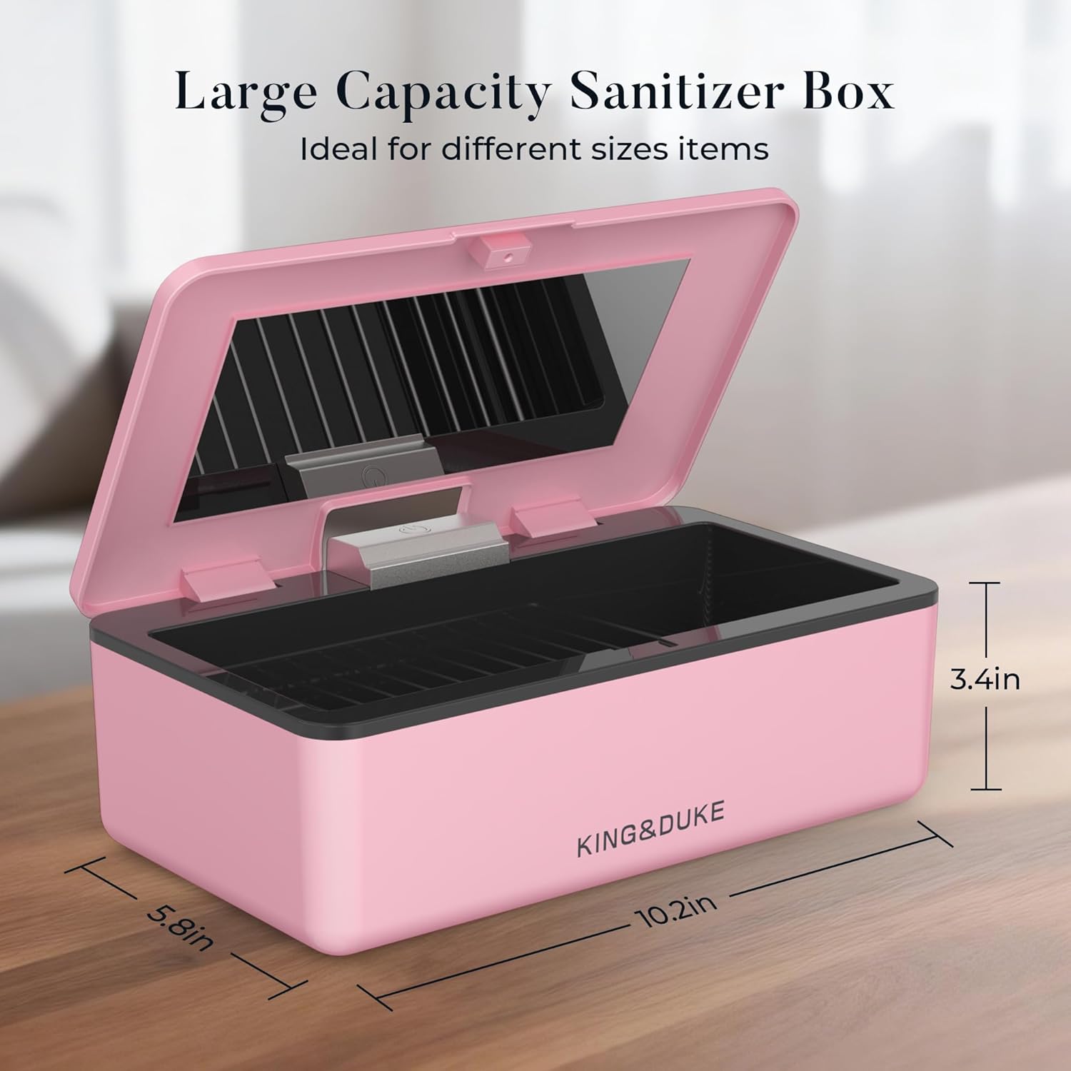 KING&DUKE Phone Sanitizer, UV Sanitizer Box with 360° UV-C Light, Portable UV Phone Sanitizer for Cell Phone, Keys, Glasses, Earphones – Pink