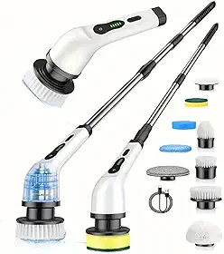 Escova Elétrica de Limpeza para Banheiro – Esfregão Elétrico Sem Fio 9 em 1 com Cabo Extensível, 9 Escovas, 2 Velocidades,Ideal para Banheiro, Azulejos, Piso e Rejunte